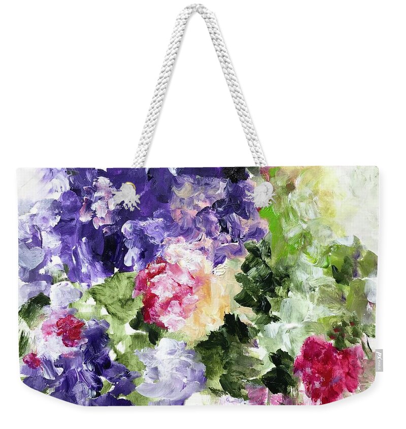 Magenta Weekender Tote Bag featuring the painting Spring Showers by Darlene Watson