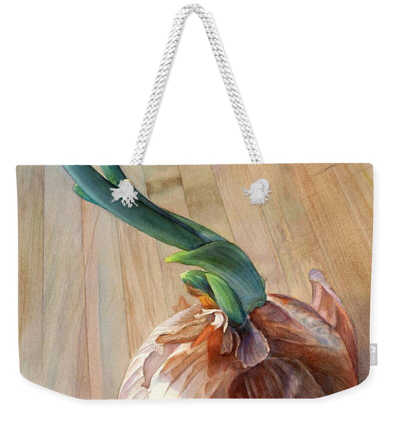 Onion Weekender Tote Bag featuring the painting Sprouting Onion by Sandy Haight