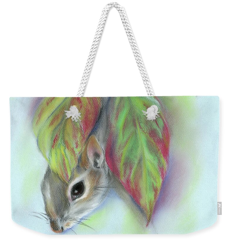 Animal Weekender Tote Bag featuring the pastel Squirrel in the Autumn Dogwood by MM Anderson