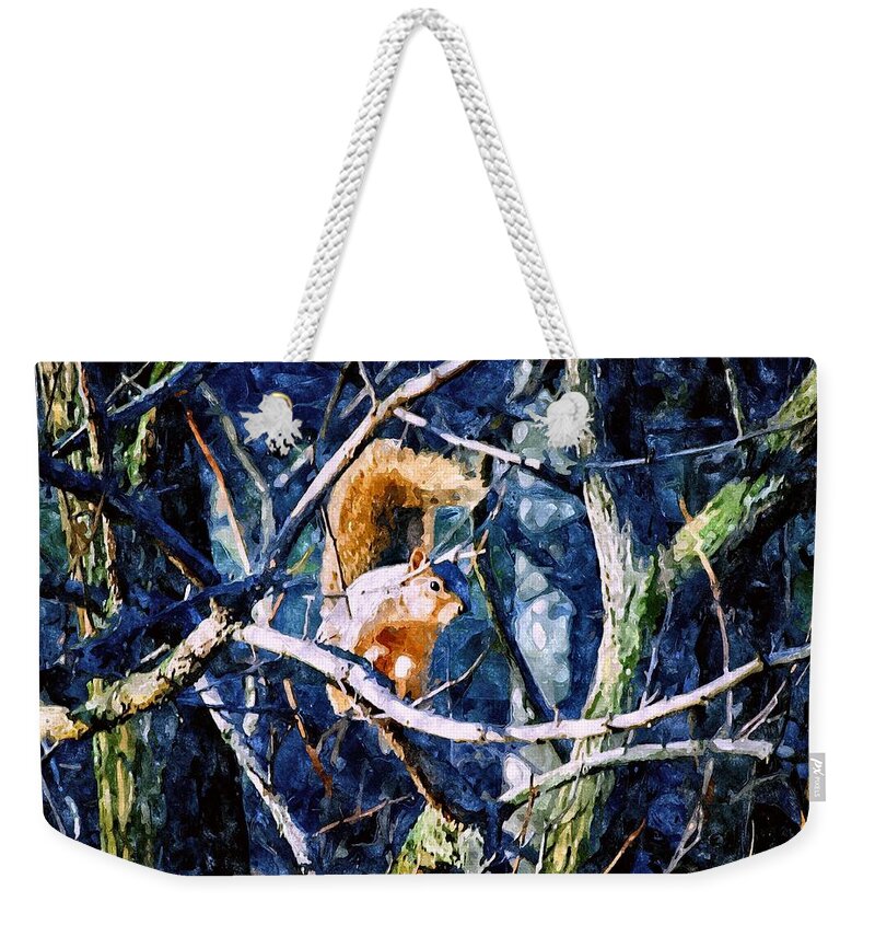 Squirrel Weekender Tote Bag featuring the mixed media Squirrel in the Trees by Christopher Reed