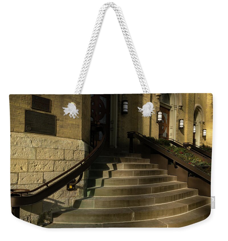 Church St Peter's Chicago Catholic Weekender Tote Bag featuring the photograph St Pete's Catholic Church by Laura Hedien