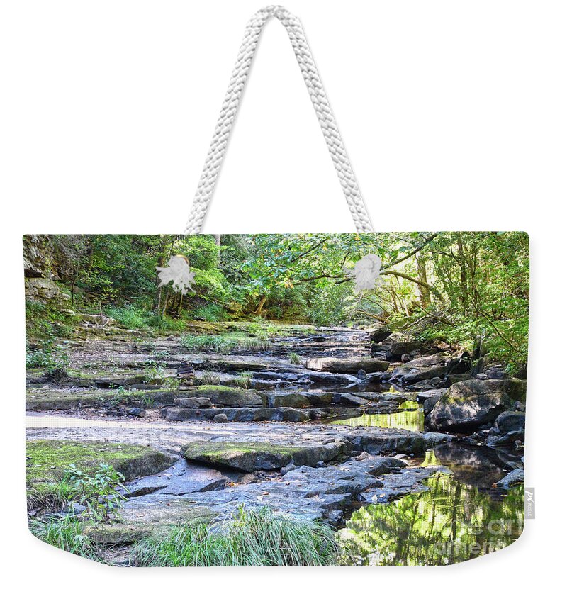 Savage Gulf Weekender Tote Bag featuring the photograph Stacked Stones In Stream by Phil Perkins