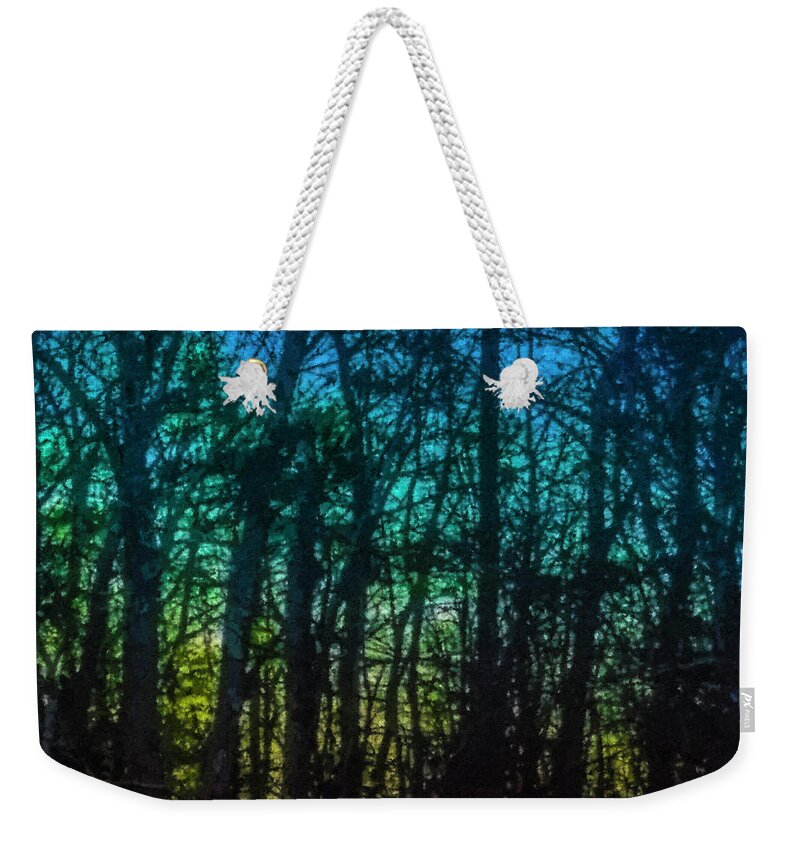 Dawn Weekender Tote Bag featuring the painting Stained Glass Dawn by Bill McEntee