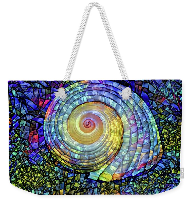 Shell Weekender Tote Bag featuring the digital art Stained Glass Shell by Peggy Collins