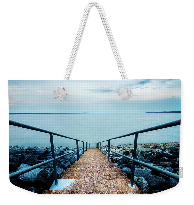 Walkway Weekender Tote Bag featuring the photograph Stairway To The Lake by Jordan Hill