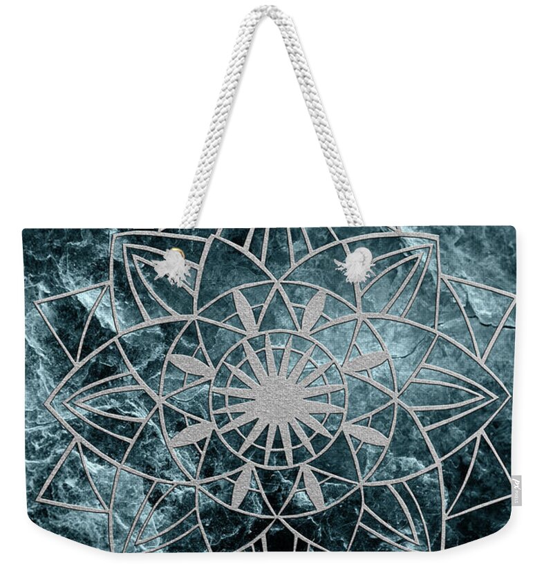 Photography Weekender Tote Bag featuring the mixed media Star Mandala on Enigmatic Deep Blue Ocean Marble #1 #decor #art by Anitas and Bellas Art