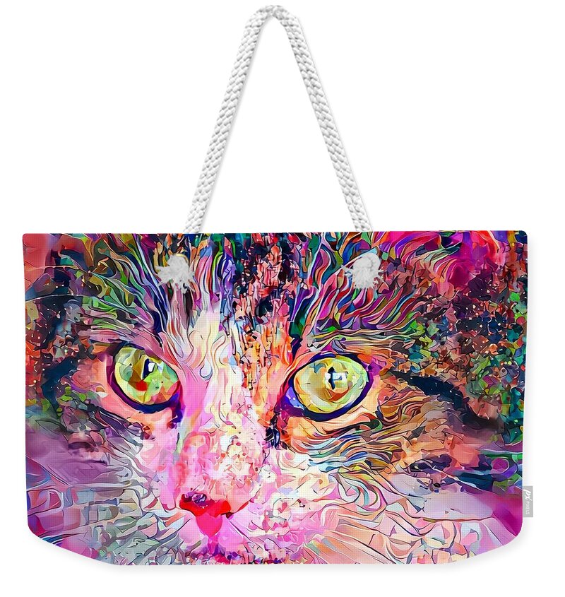 Pink Weekender Tote Bag featuring the digital art Stare Into My Cat Eyes by Don Northup