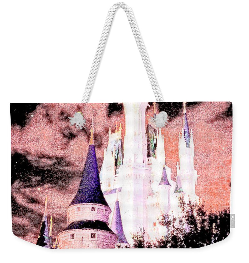 Color Weekender Tote Bag featuring the digital art Starry Night Cinderella's Castle Walt Disney World by A Macarthur Gurmankin