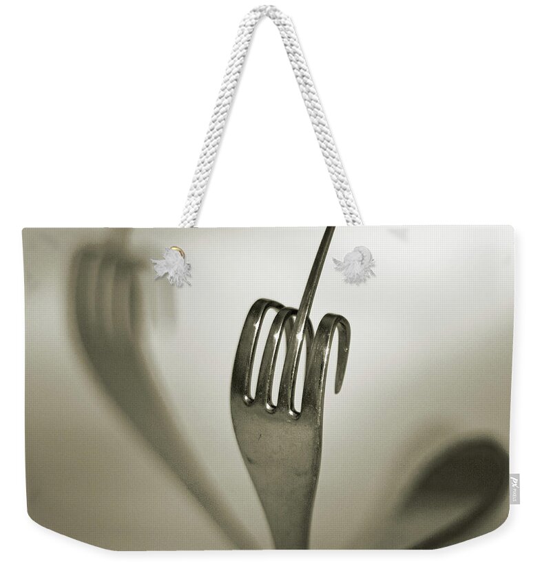 Shadow Weekender Tote Bag featuring the photograph Steel Fork by By Mediotuerto