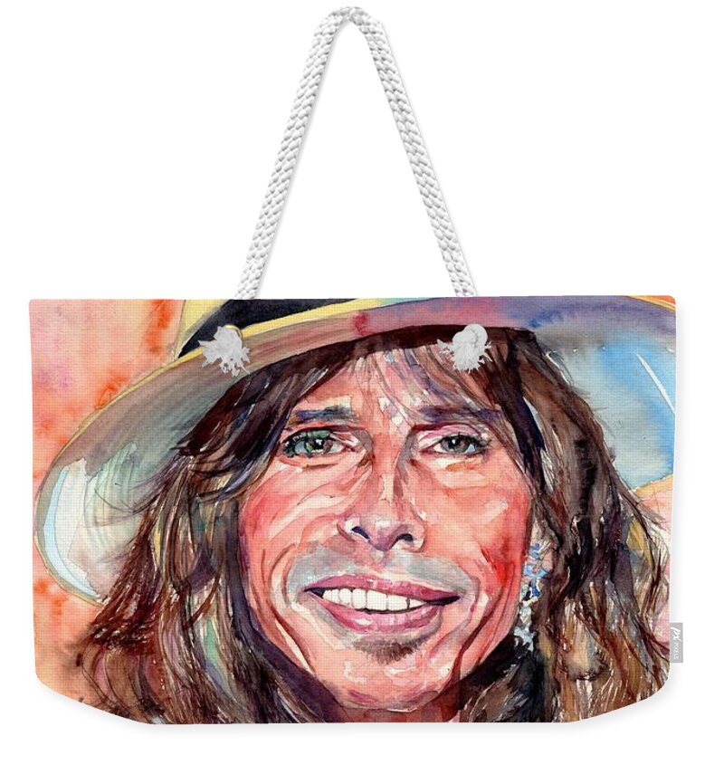 Steven Tyler Weekender Tote Bag featuring the painting Steven Tyler Portrait by Suzann Sines