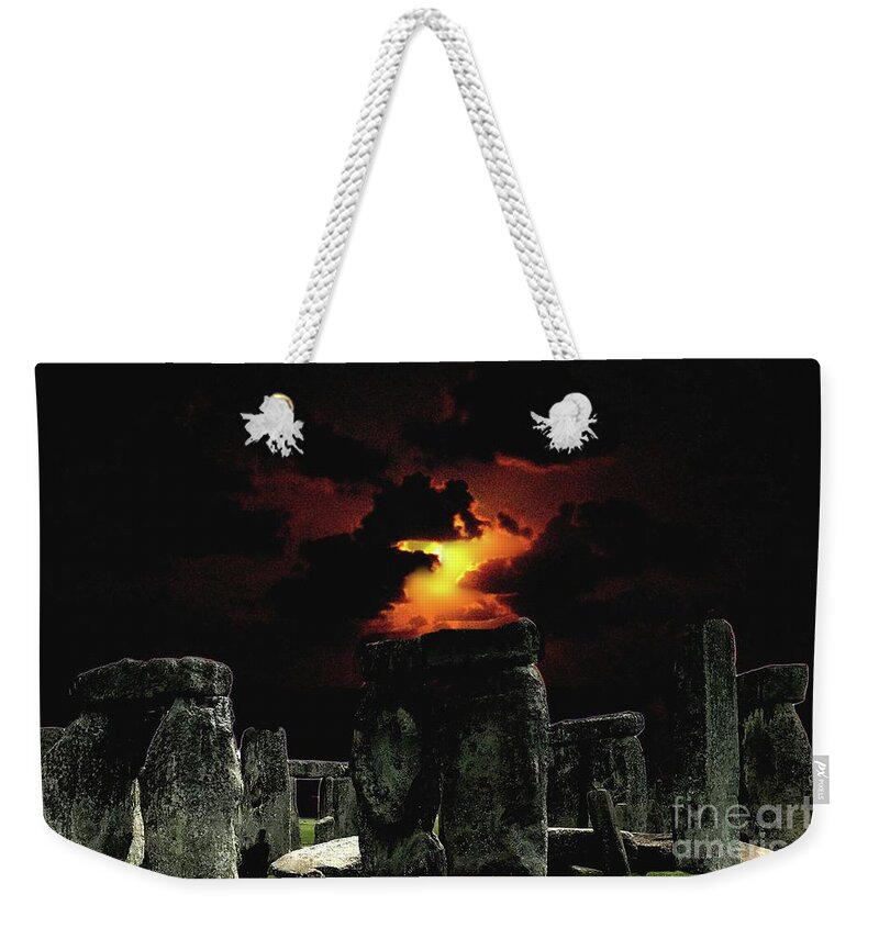 Stonehenge Weekender Tote Bag featuring the digital art Stonehenge and Lemon Moon by Janette Boyd