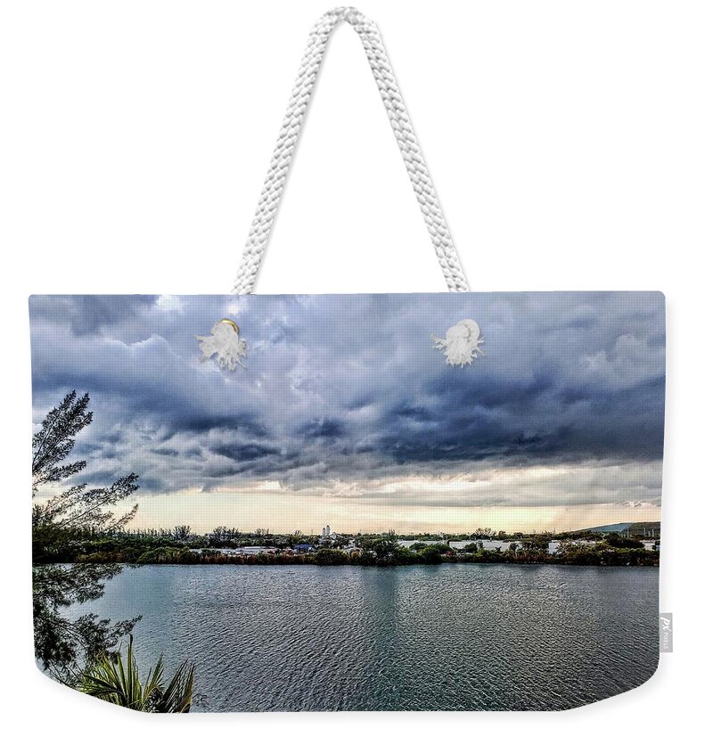 Storm Lake Florida Cloud Ripples Landscape Horizon Weekender Tote Bag featuring the photograph Stormy Lake by Nora Martinez