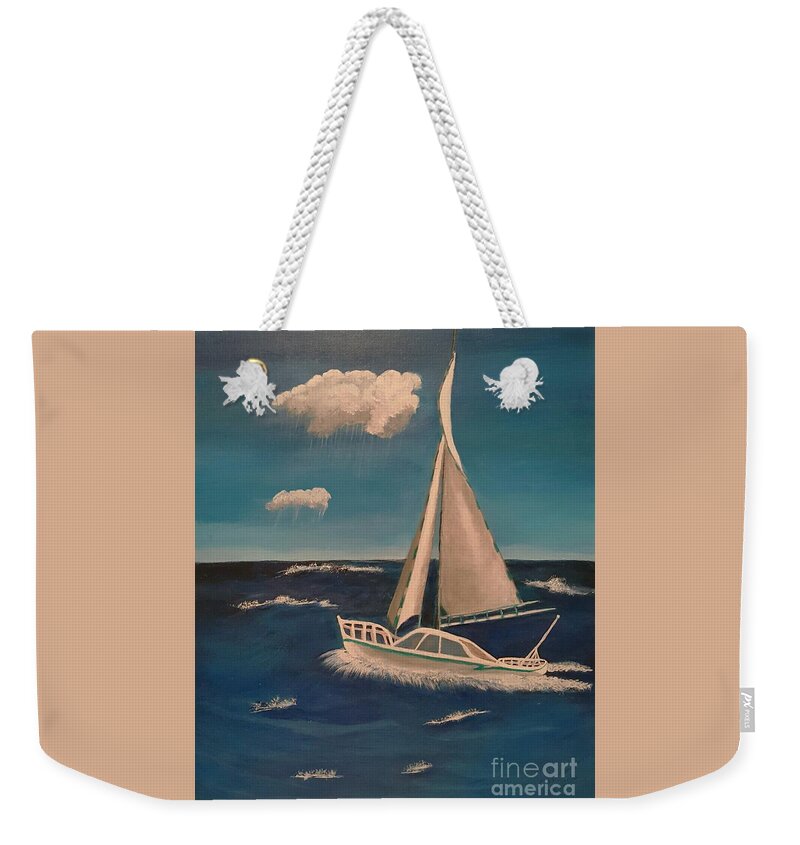 Ocean Weekender Tote Bag featuring the painting Stormy Sailing by Elizabeth Mauldin