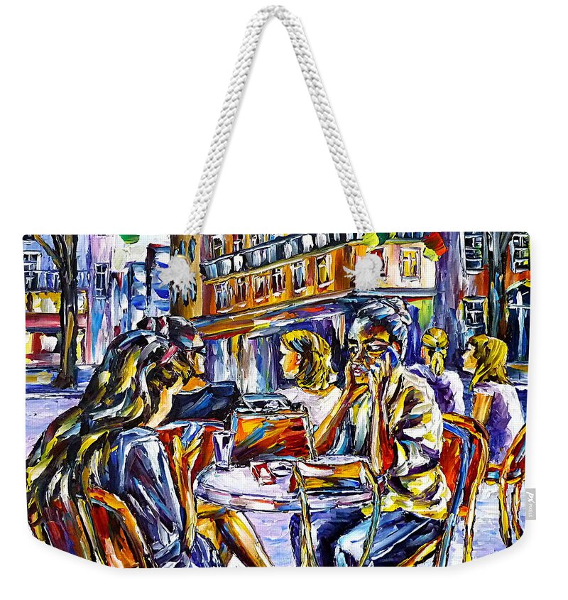 Paris Lovers Weekender Tote Bag featuring the painting Street Cafe In Paris II by Mirek Kuzniar