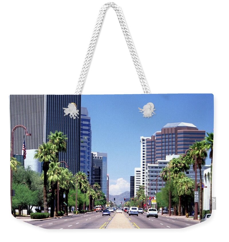 Downtown District Weekender Tote Bag featuring the photograph Street In Downtown District, Phoenix by Hisham Ibrahim