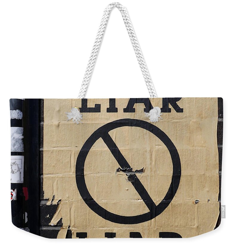 Richard Reeve Weekender Tote Bag featuring the photograph Street poster - Liar liar 2 by Richard Reeve