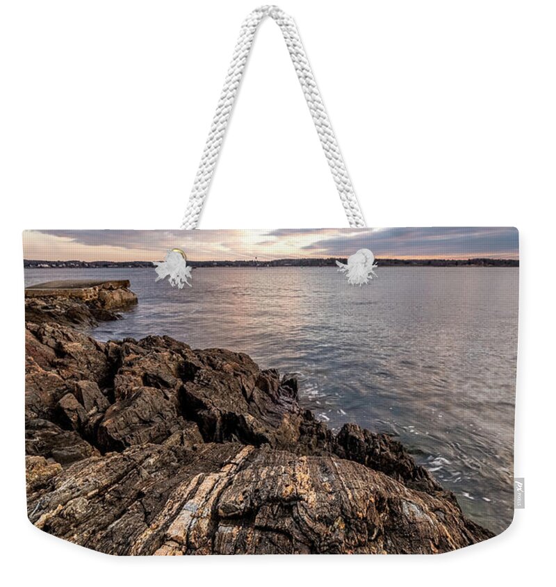 New Hampshire Weekender Tote Bag featuring the photograph Striations. Leading Lines In The Rocks by Jeff Sinon