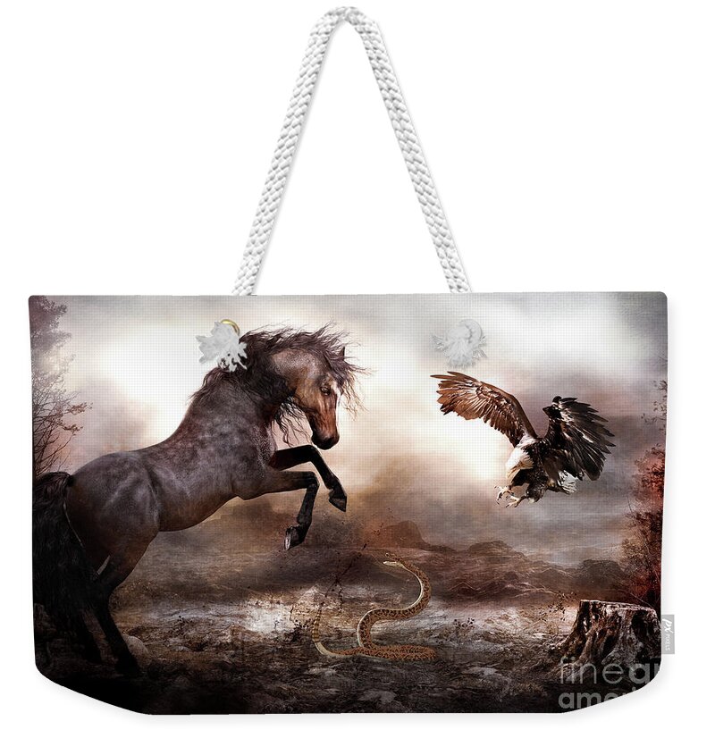 Horse Weekender Tote Bag featuring the mixed media Striking Distance by Shanina Conway