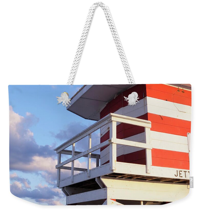 Lifeguard Weekender Tote Bag featuring the photograph Striped Lifeguard Station In Miami Beach by Boogich