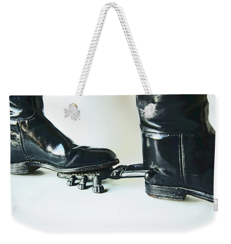 Studio Weekender Tote Bag featuring the photograph STUDIO. Boots and Boot Pull. by Lachlan Main