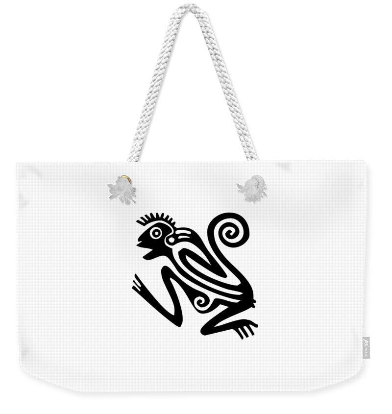 Stylized Black And White Monkey Silhouette Weekender Tote Bag featuring the digital art Stylized Black and White Monkey Silhouette by Rose Santuci-Sofranko