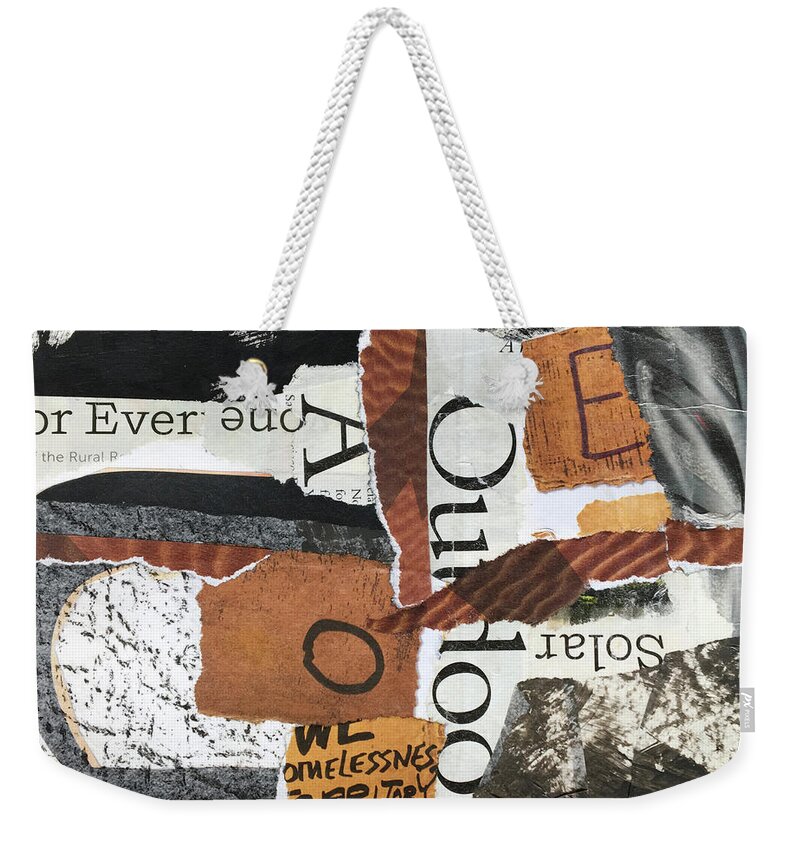 Torn Paper Collage Weekender Tote Bag featuring the mixed media Subtext No. 4 Collage Art by Nancy Merkle