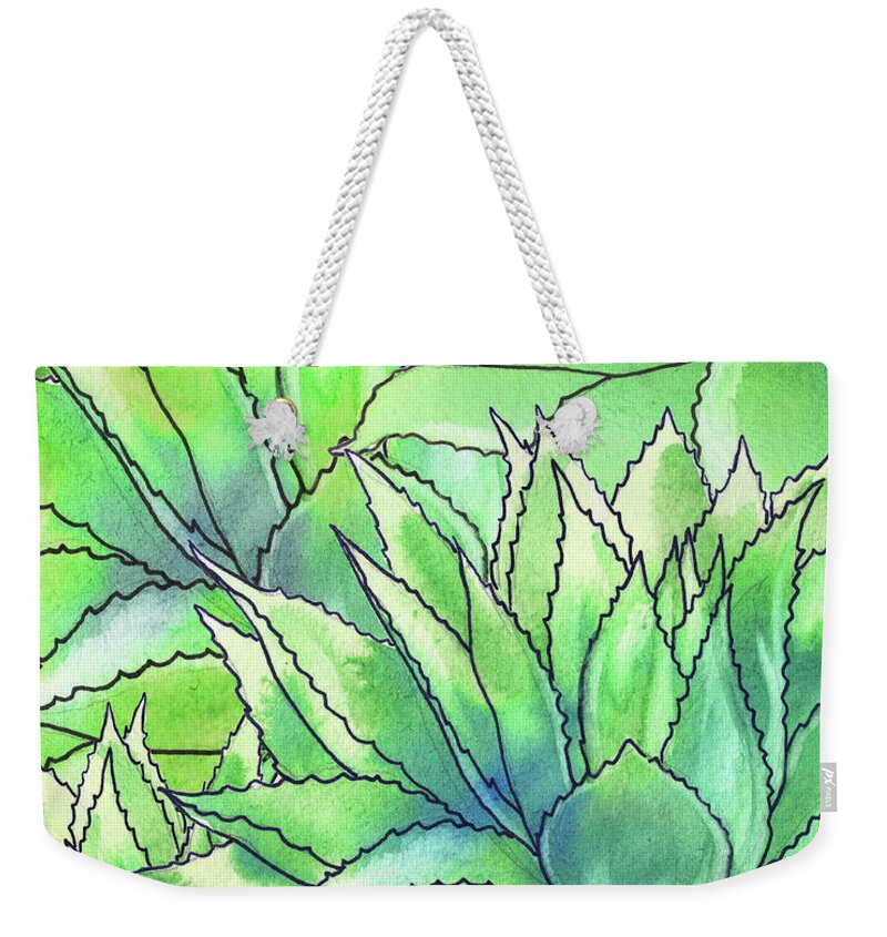 Succulent Weekender Tote Bag featuring the painting Succulent Garden Watercolor Composition II by Irina Sztukowski