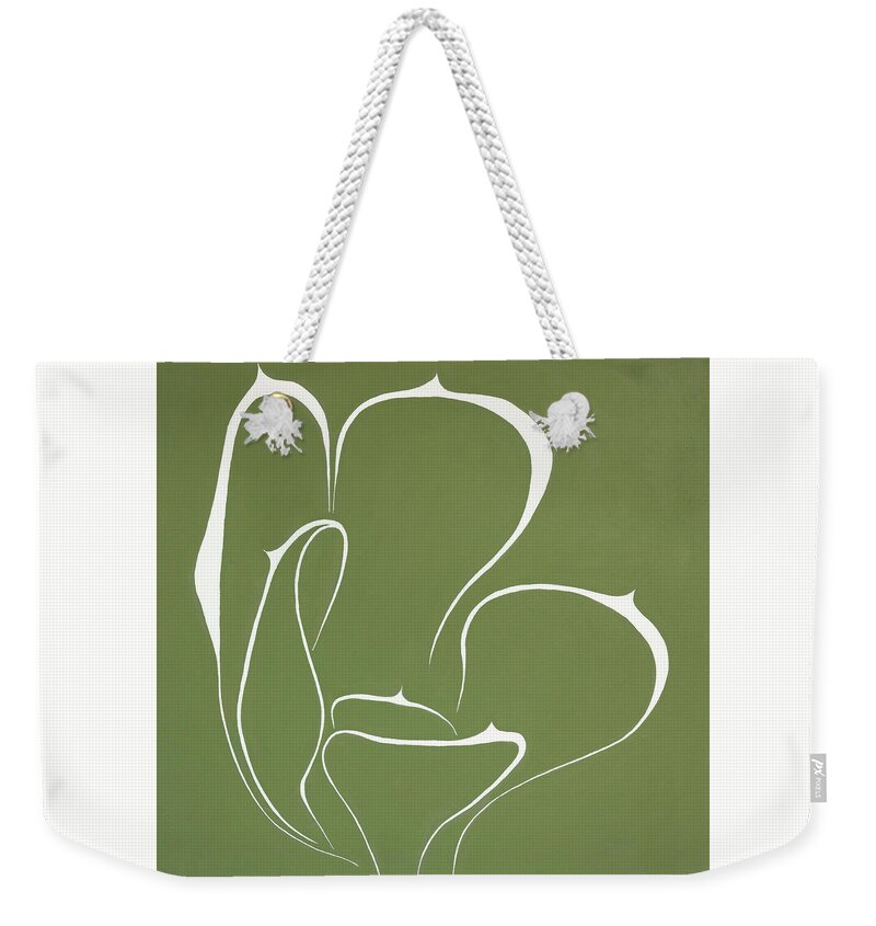 Abstract Succulent Weekender Tote Bag featuring the painting Succulent In Green by Ben and Raisa Gertsberg