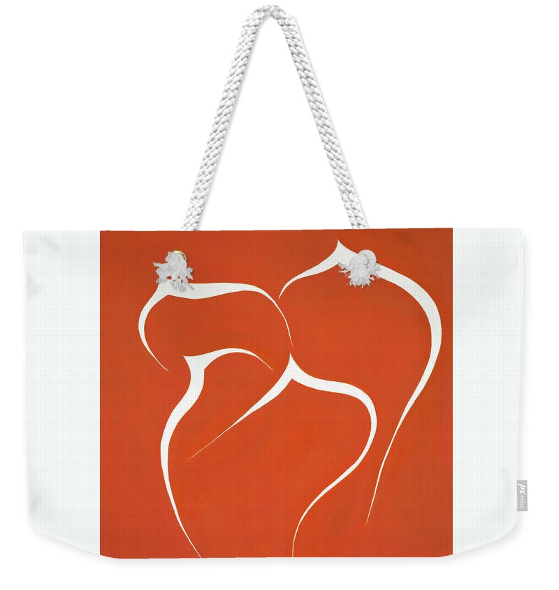 Abstract Succulent Weekender Tote Bag featuring the painting Succulent In Orange by Ben and Raisa Gertsberg