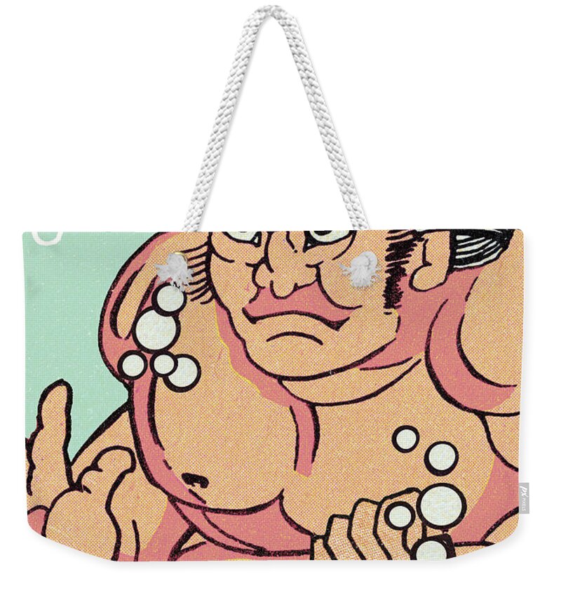 Asian Weekender Tote Bag featuring the drawing Sudsy sumo wrestler by CSA Images