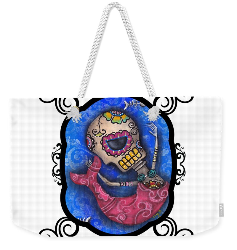 Day Of The Dead Weekender Tote Bag featuring the painting Sugar Skull Mermaid by Abril Andrade