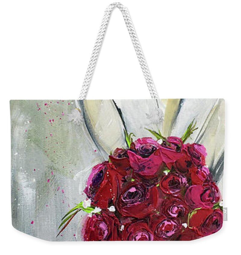 Bride Weekender Tote Bag featuring the painting Blushing Bride by Roxy Rich