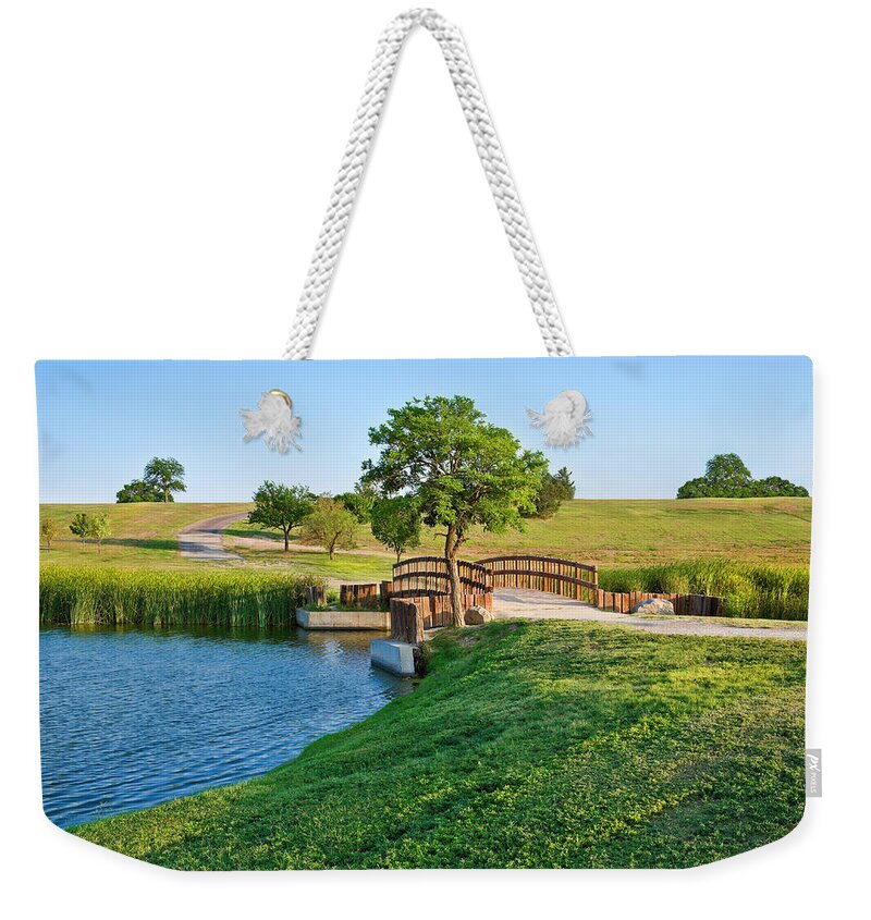 Water's Edge Weekender Tote Bag featuring the photograph Summer Footbridge And Lake by Dszc