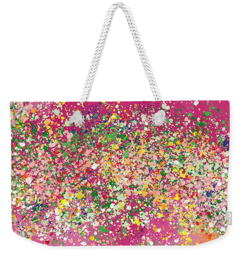 Colorful Weekender Tote Bag featuring the mixed media Summer Garden Party- Art by Linda Woods by Linda Woods
