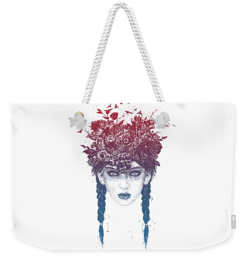 Girl Weekender Tote Bag featuring the mixed media Summer Queen by Balazs Solti