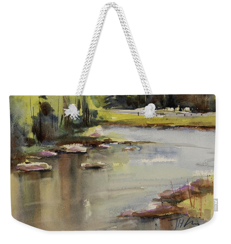 Watercolor Weekender Tote Bag featuring the painting Summer view Whiteface Mountain by Judith Levins