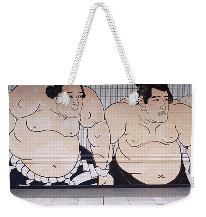 Photography Weekender Tote Bag featuring the photograph Sumo Wrestling Mural On A Wall, Ryogoku by Panoramic Images
