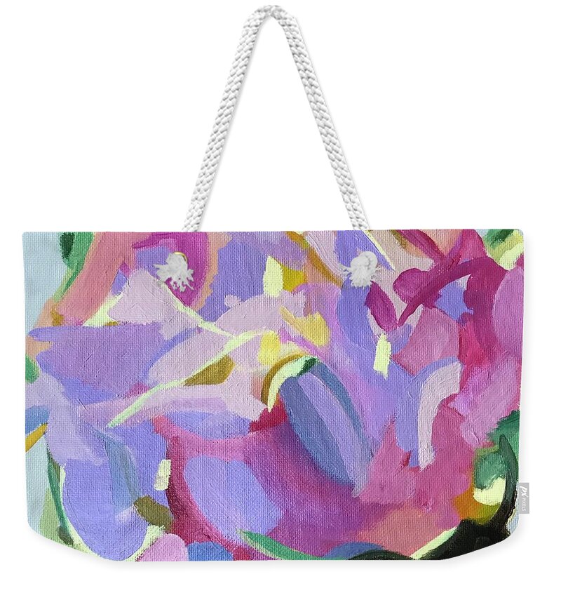 Original Art Work Weekender Tote Bag featuring the painting Sunday Morning Rose by Theresa Honeycheck