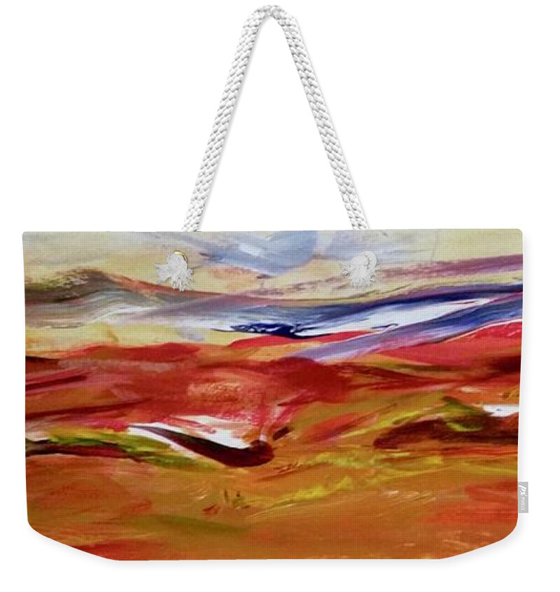 Painting Weekender Tote Bag featuring the painting Sundown Over Red Hills by Alida M Haslett