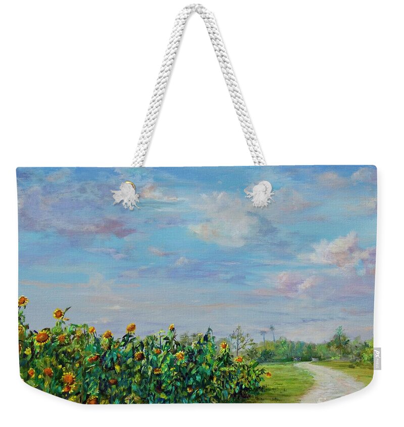 Sunflowers Weekender Tote Bag featuring the painting Sunflower Field ptg by AnnaJo Vahle
