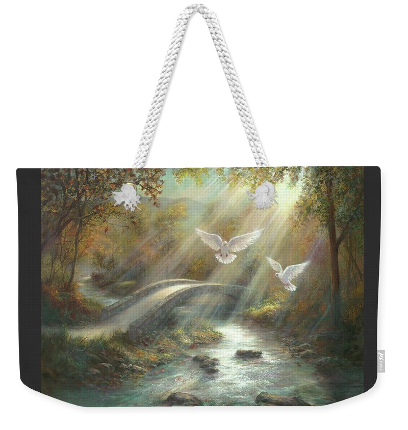 Dove Weekender Tote Bag featuring the painting Sunlight Kisses by Lynne Pittard
