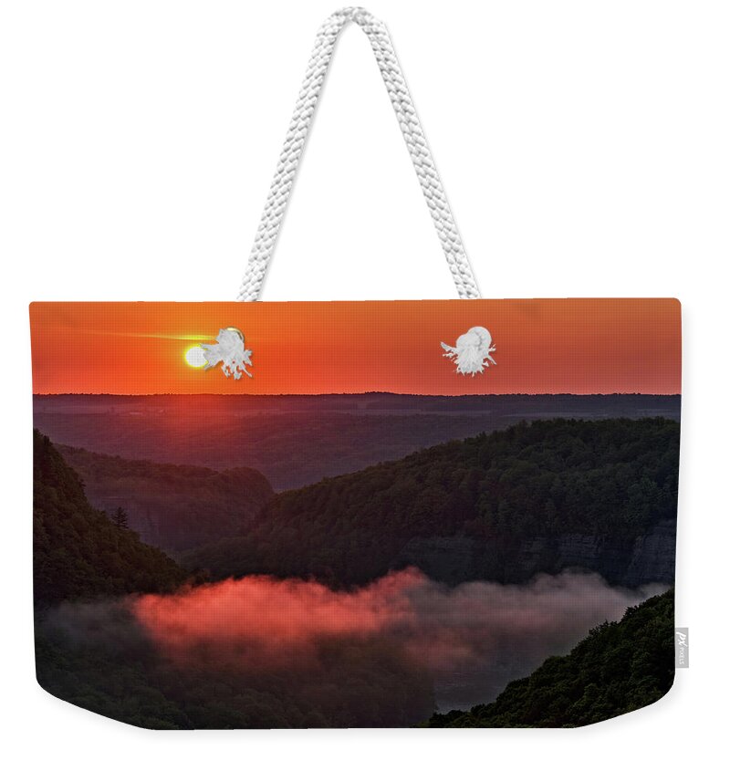 Letchworth Weekender Tote Bag featuring the photograph Sunrise At Letchworth State Park In New York by Jim Vallee
