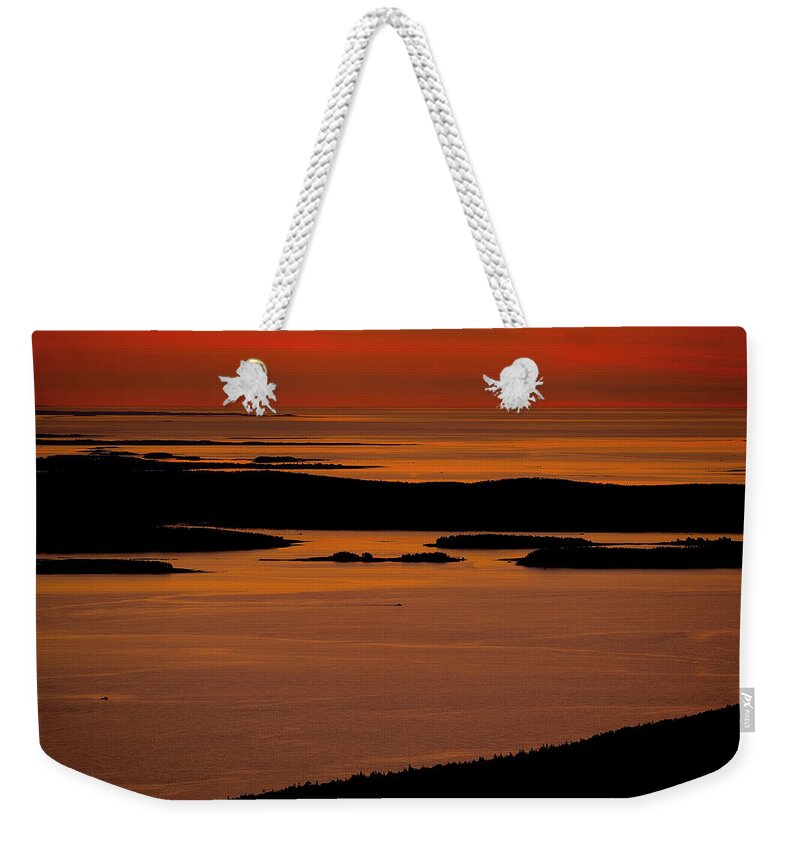 Maine Weekender Tote Bag featuring the photograph Sunrise Cadillac Mountain by Tom Gresham