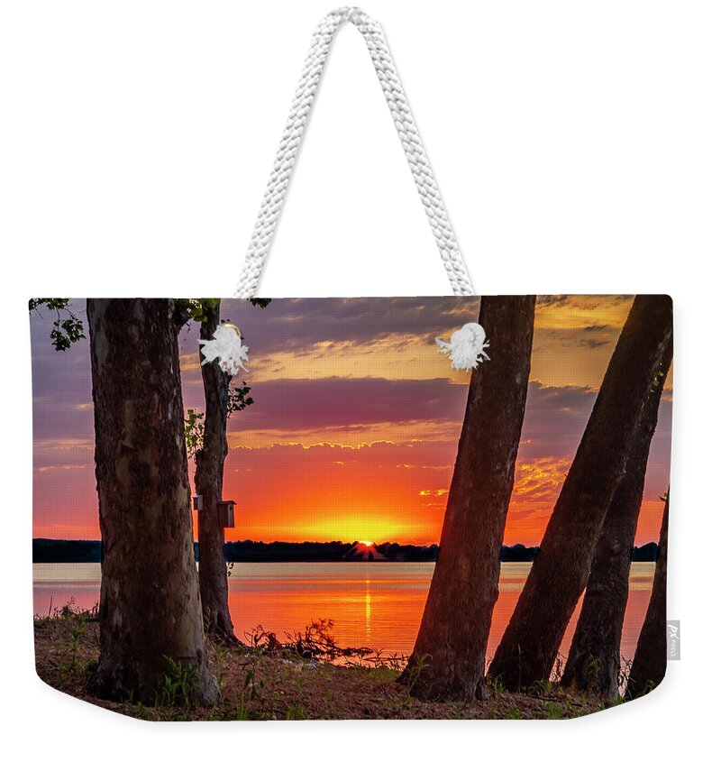 Grand Lake Weekender Tote Bag featuring the photograph Sunrise from Monkey Island by David Wagenblatt
