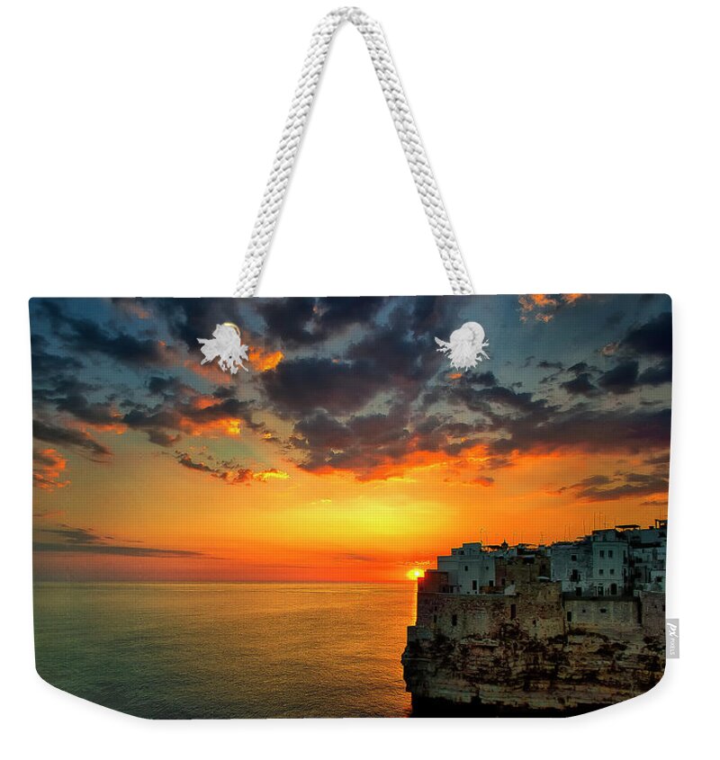 Tranquility Weekender Tote Bag featuring the photograph Sunrise In Polignano A Mare by Fabrizio Massetti