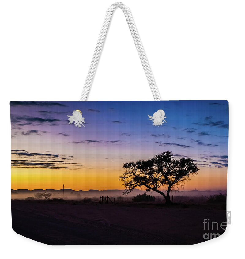 Sunset Weekender Tote Bag featuring the photograph Sunrise in Sossusvlei, Namibia by Lyl Dil Creations