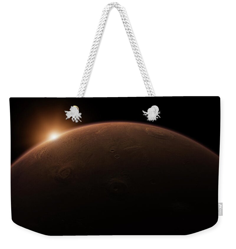Outdoors Weekender Tote Bag featuring the digital art Sunrise Over Mars by Bjorn Holland