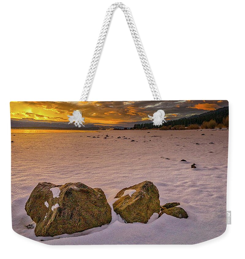 Snow Weekender Tote Bag featuring the photograph Sunrise Rocks by Tom Gresham
