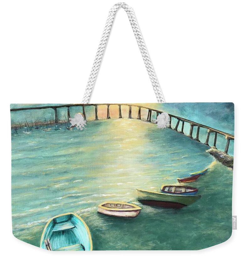Acrylic Painting Weekender Tote Bag featuring the painting Sunrise Tide at Coronado by Deborah Naves
