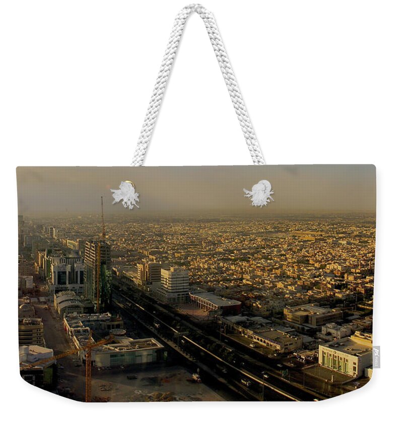 Panoramic Weekender Tote Bag featuring the photograph Sunrise View Of Riyadh by Ayman Aljammaz